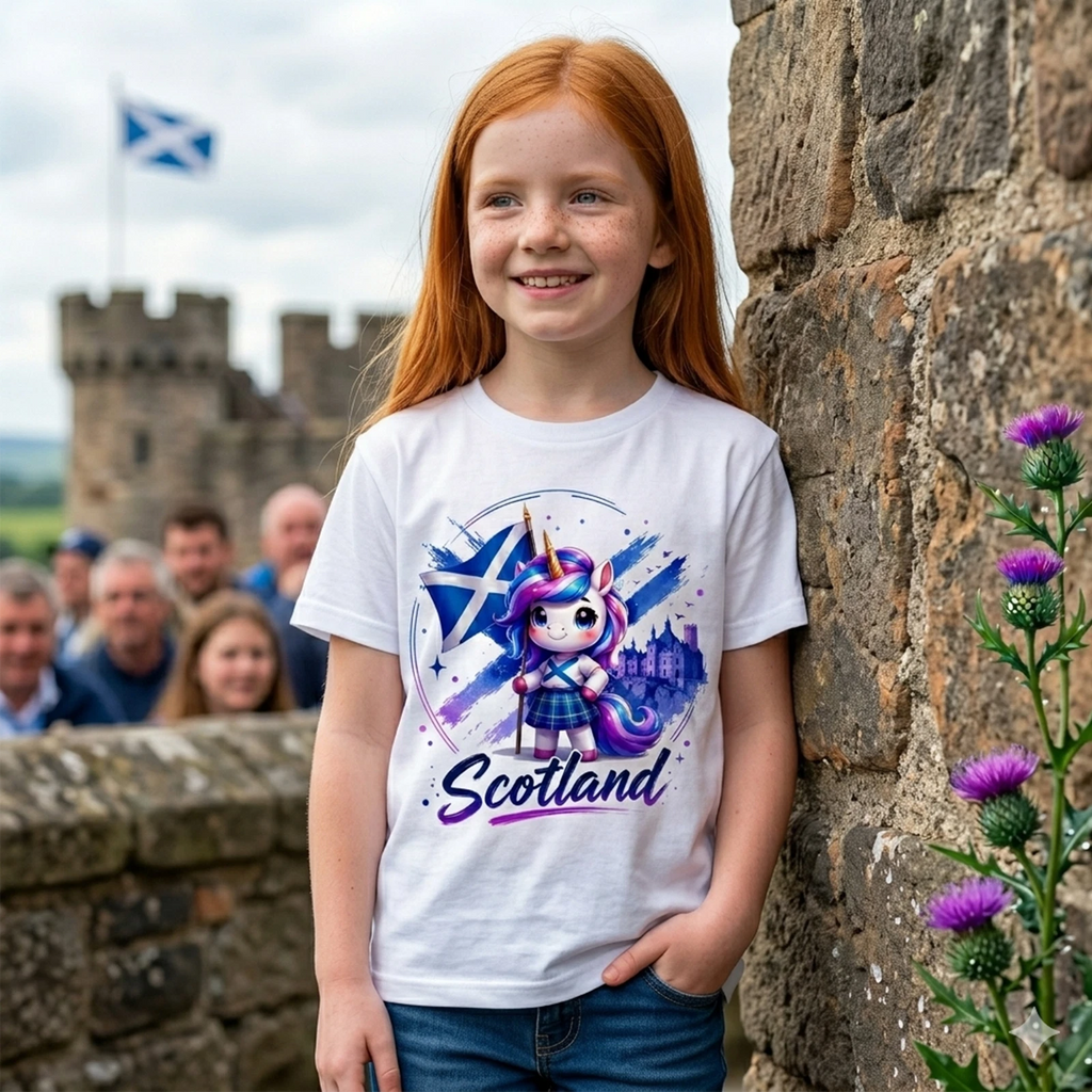 Cute Scotland Unicorn T-Shirt Scottish Flag Design Gift for Kids and Adults