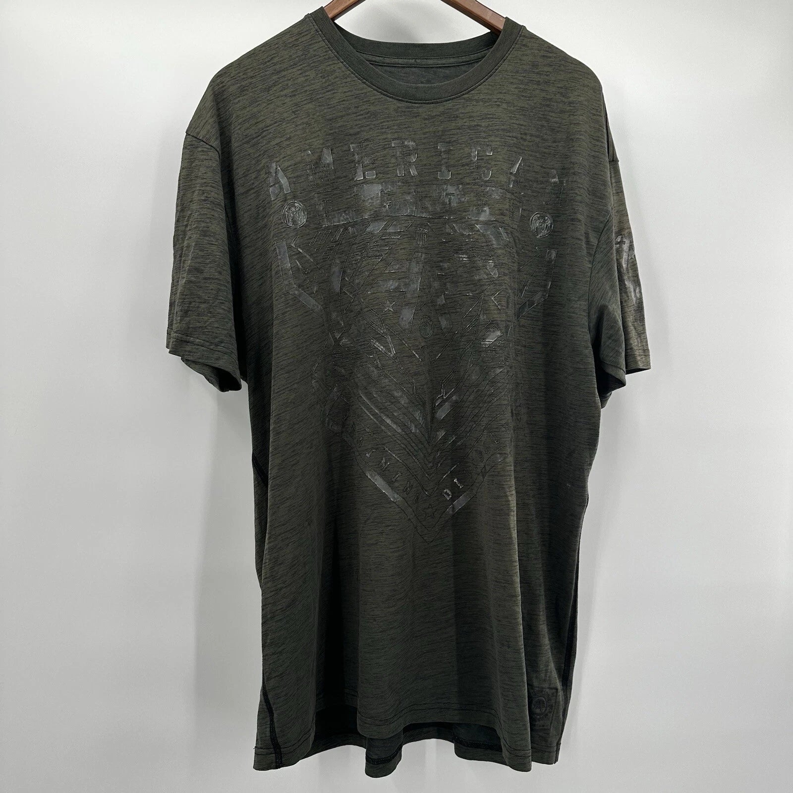American Fighter Tee Shirt Top Mens 3X Green Grunge y2k Biker Crew