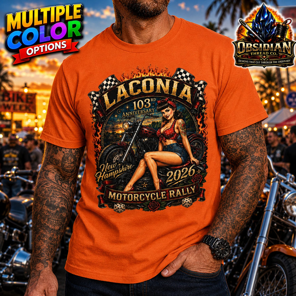 Laconia Bike Week 2026 NH Weirs Motorcycle Rally New Hampshire Pinup T-Shirt