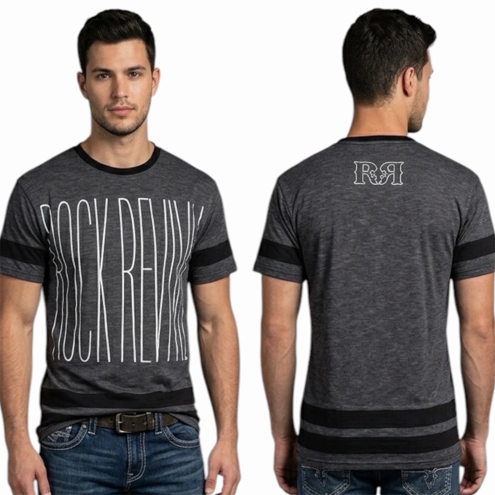 ROCK REVIVAL JEANS Charcoal BUNKER Regular Fit Short Sleeve Graphic T-shirt NWT