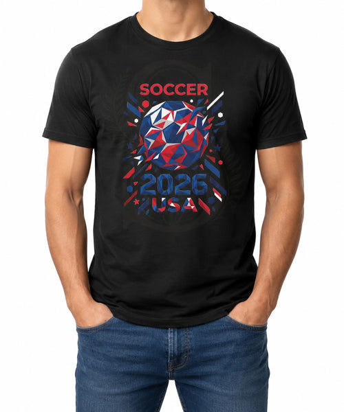 2026 USA Soccer Fan T-Shirt Black Graphic Tee Red White Blue Football Supporter