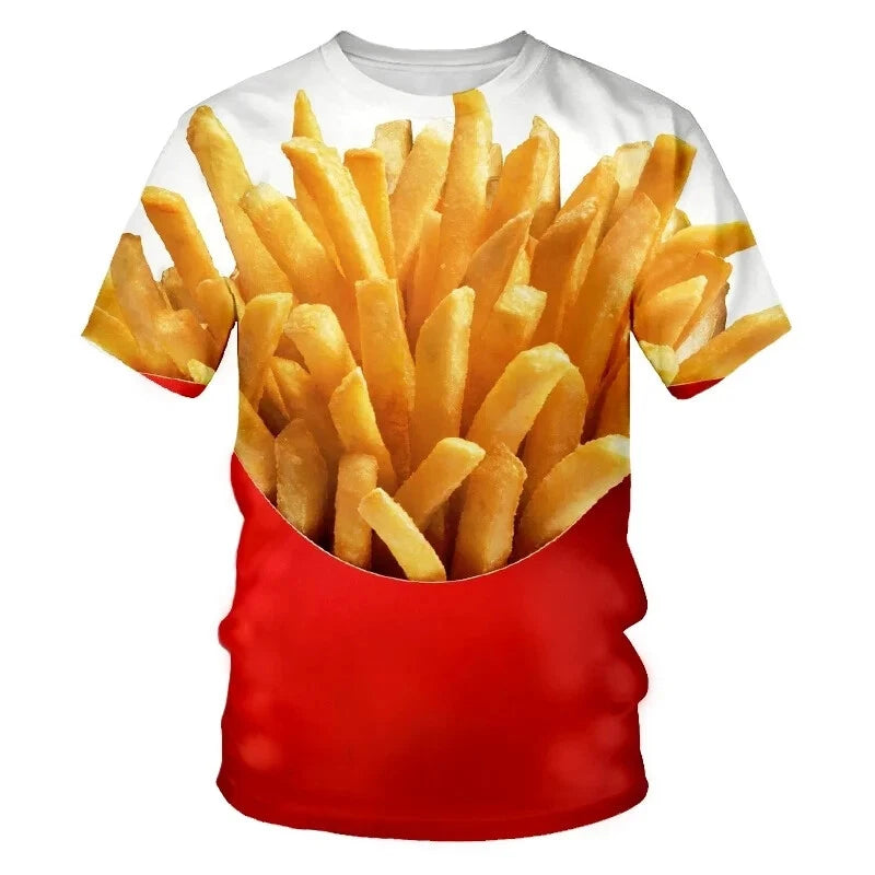 Creative Food Pattern T Shirts Hamburg Pizza Steak French Fries Men's T-Shirts