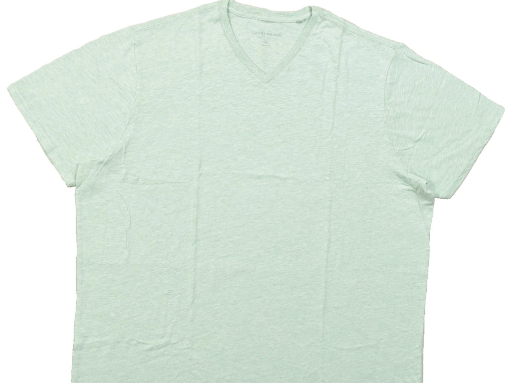 Lucky Brand Men's V Neck T Shirt Short Sleeve Green Linen Blend Size 4XL NEW