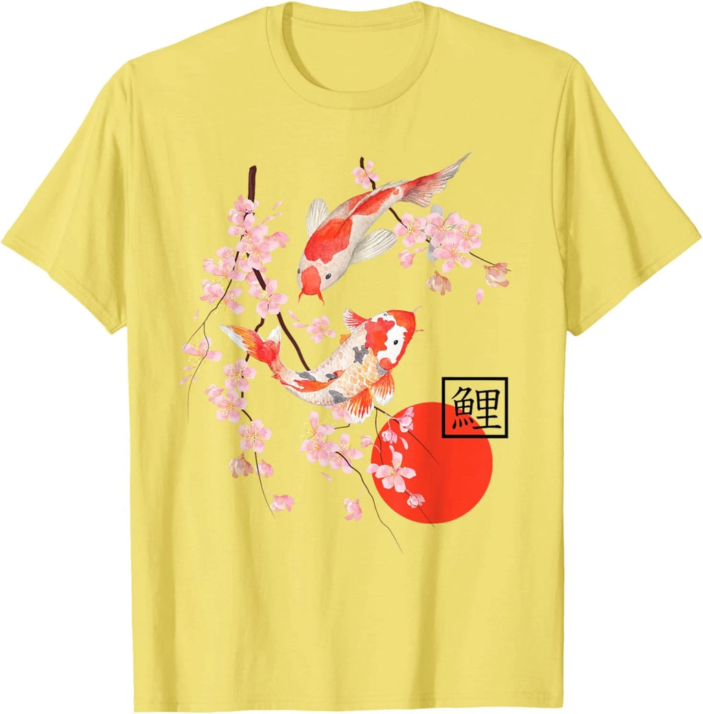 Cherry Blossom Koi Carp Fish Japanese Sakura Graphic Art T-Shirt