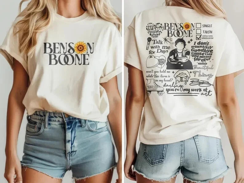 Sunflower Benson Boone 2 Side Shirt, Benson Boone Merch, White shirt