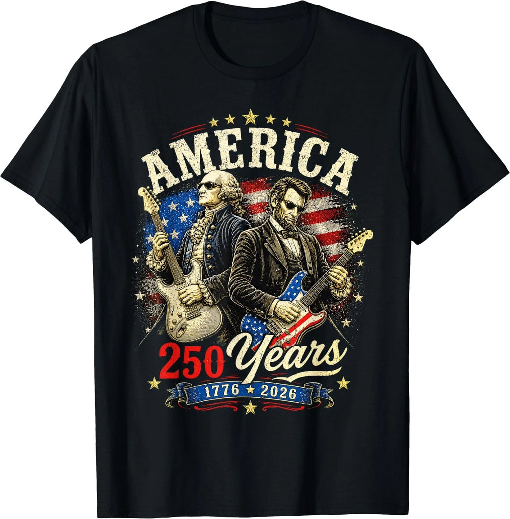 George Washington Lincoln Playing Guitar, 250th Anniversary T-Shirt