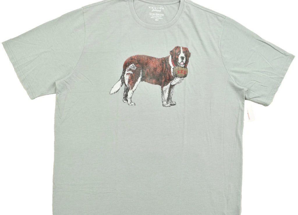 Lucky Brand Men's St. Bernard Dog Tee Short Sleeve Gray Crew Neck Size 3XLT NEW