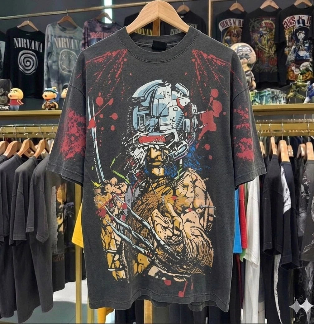 WOLVERINE WEAPON X ON A SHAKA HEAVYWEIGHT GARMET DYED T SHIRT "MODERN"