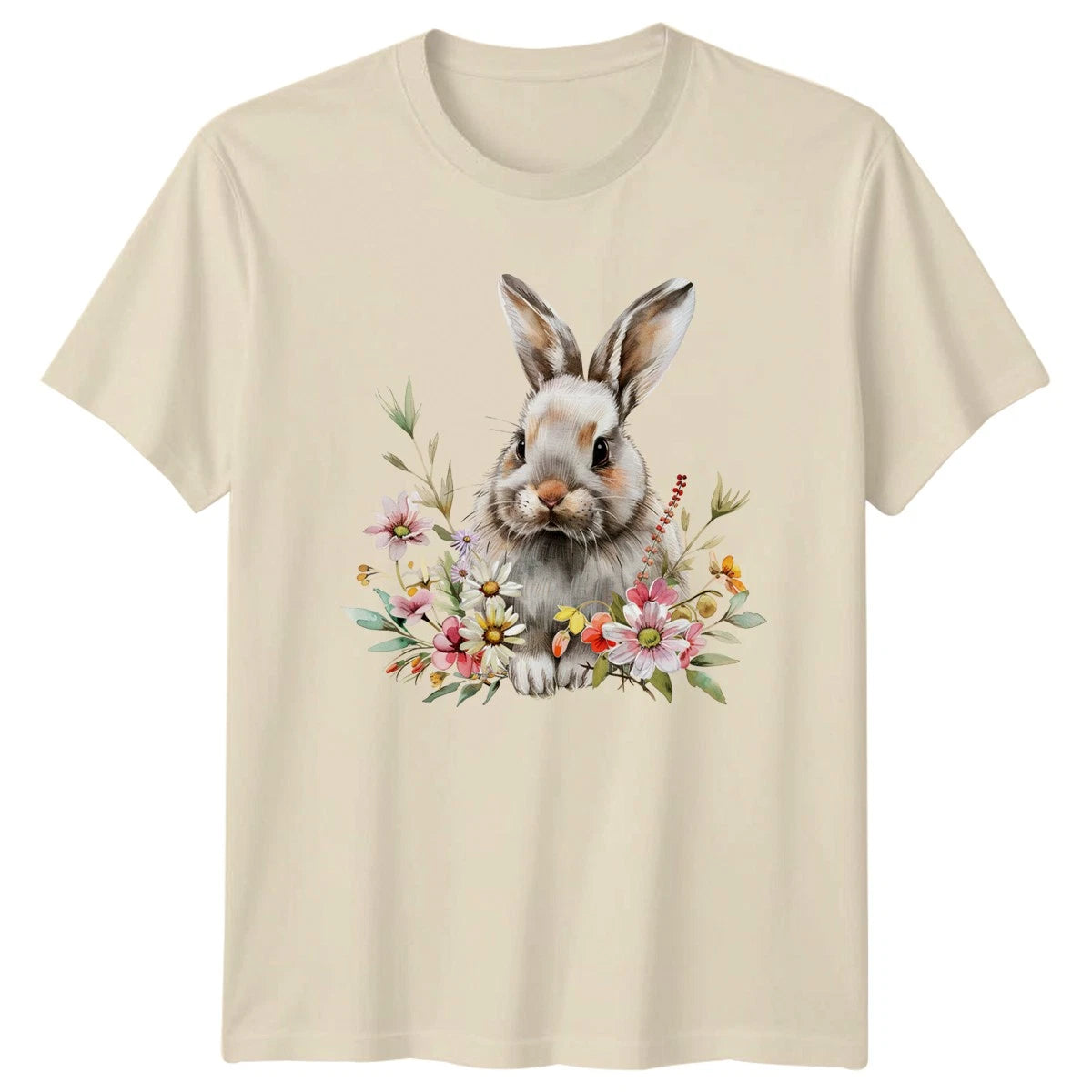 Watercolor Floral Bunny Rabbit Cute Womens T-Shirt Spring Rabbit Easter