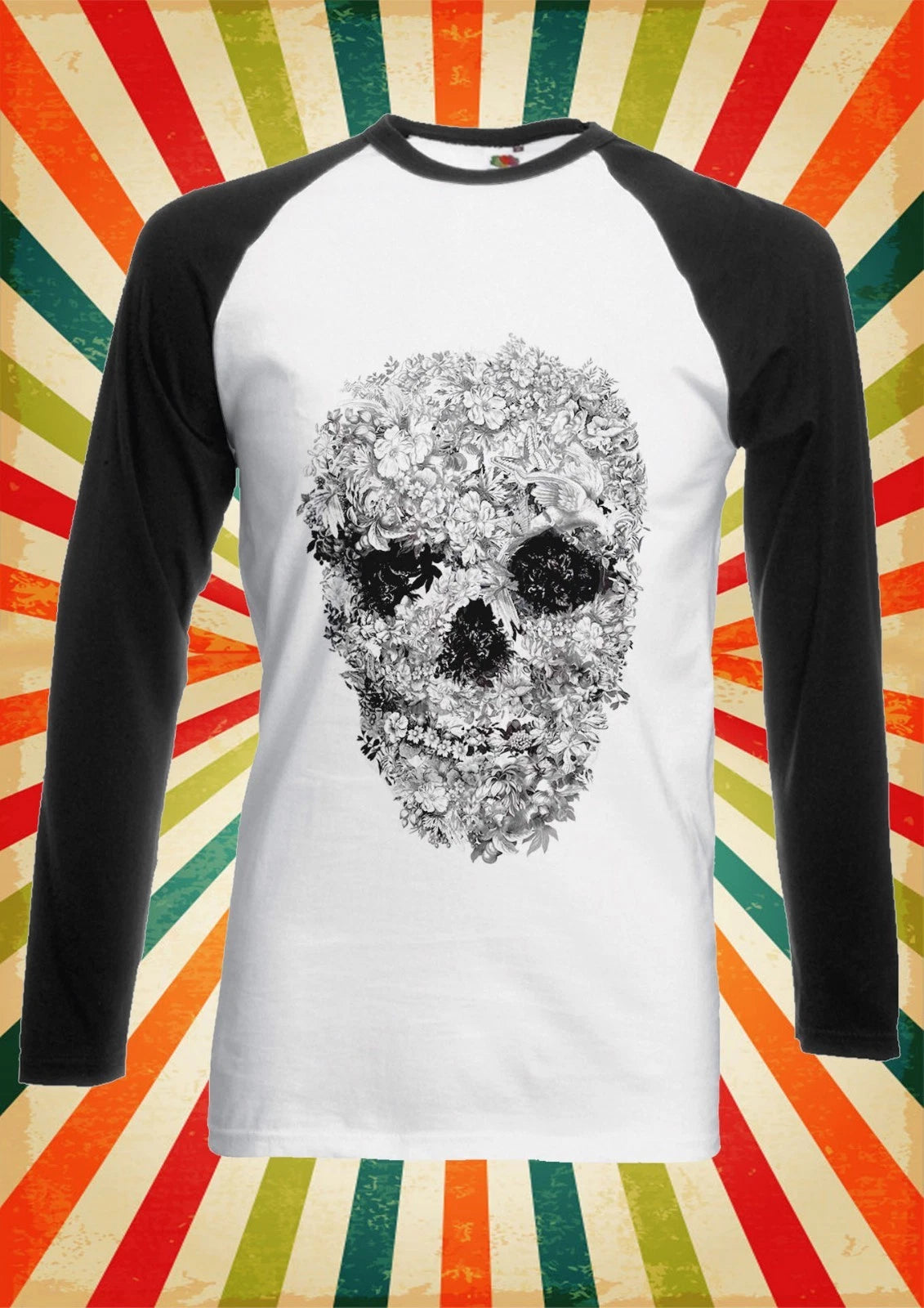 Skull Flower Retro Floral Cool Men Women Long Short Sleeve Baseball T Shirt 315