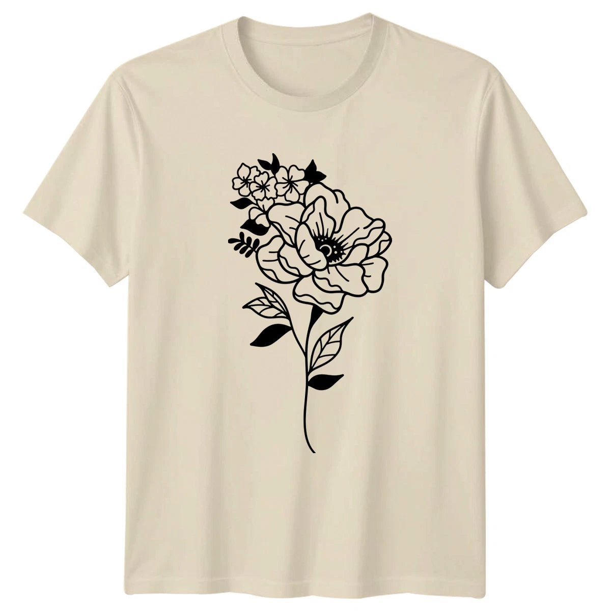 Elegant Line Art Floral Womens T-Shirt Minimalist Flower Floral Birthday