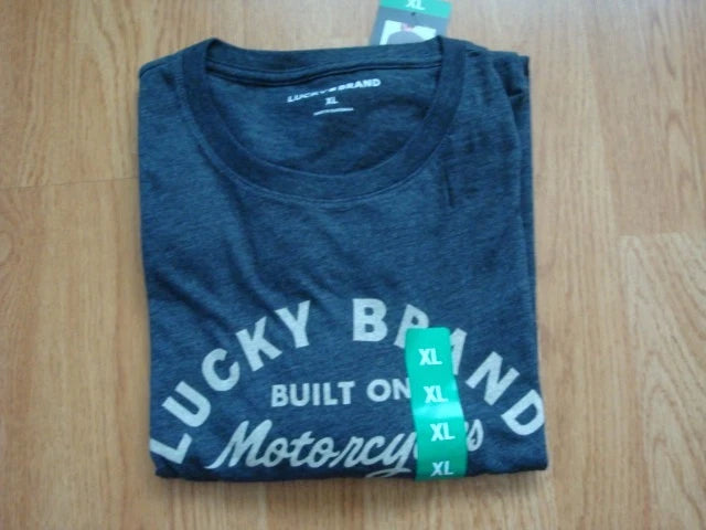 NWT Men Lucky Brand Gray Short Sleeve Crew Neck T-Shirt Motorcycle Graphic XL