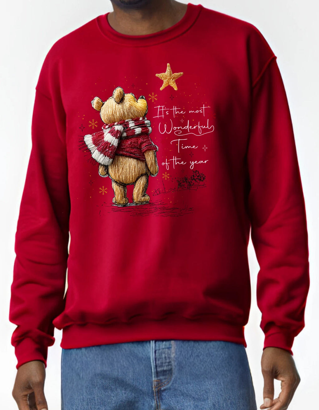 Winne The Pooh Christmas Jumper or T-Shirt Printed Sweatshirt Premium Gildan Red