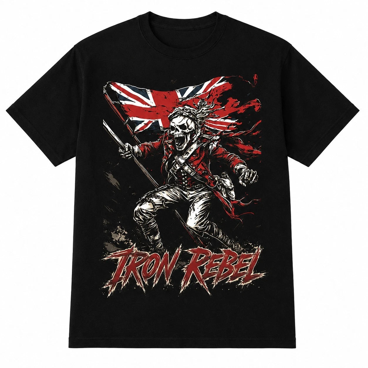 Iron Rebel Graphic T-Shirt Mens Black Skeleton Union Jack Flag British Rock Tee