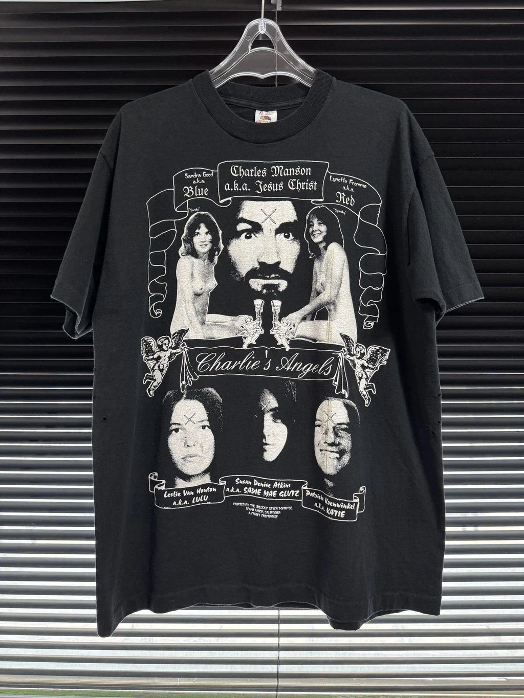 Vintage 90s Charles Manson & Charlie's Angel Black Unisex Shirt S-5XL