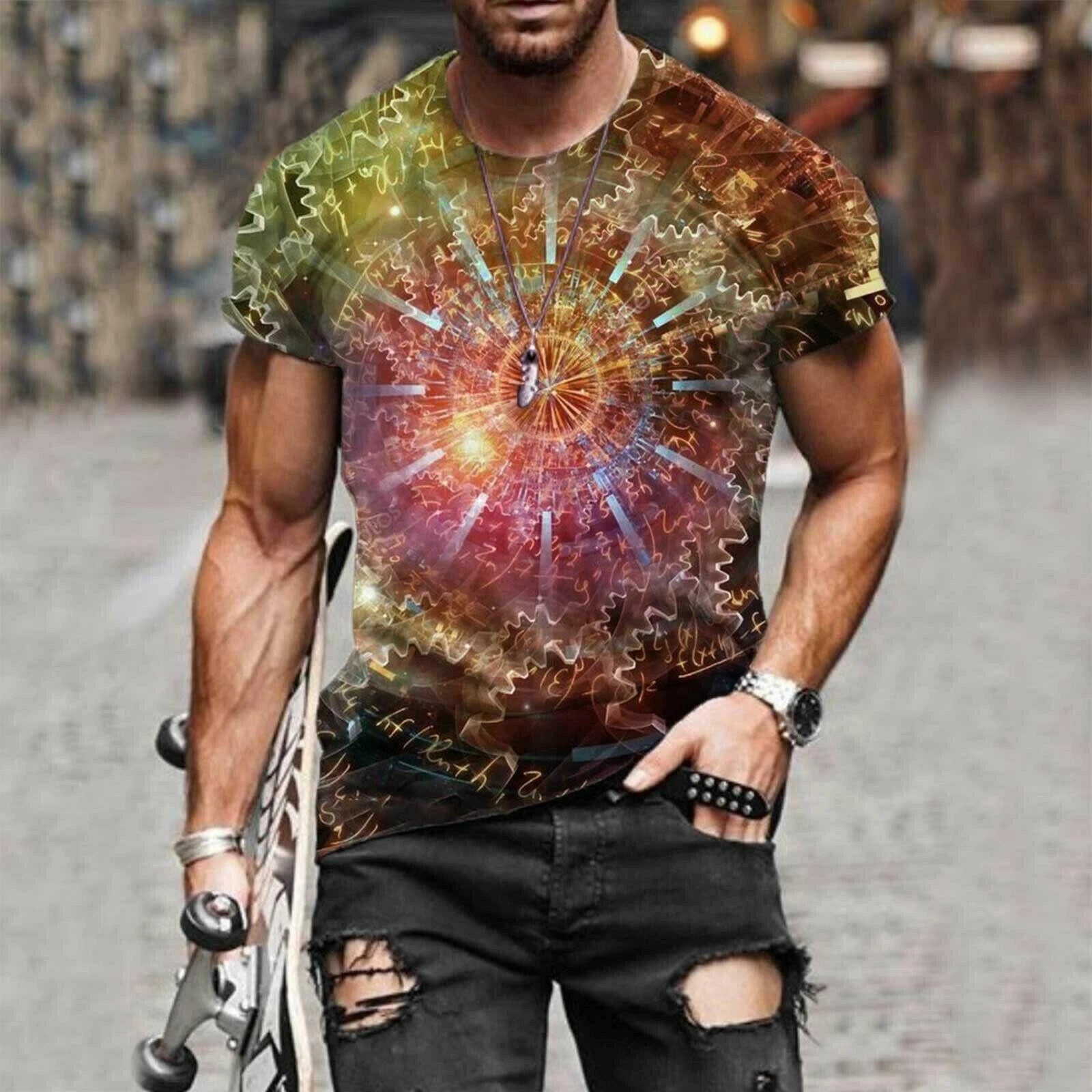 T-Shirt Men Fashion Graphic Short Sleeve Fitness Casual Vintage Party Tee Shirt