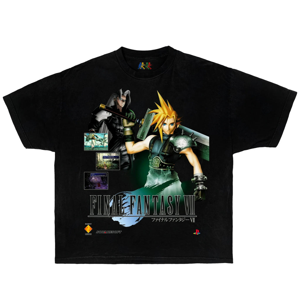 Final Fantasy VII Vintage Gaming Graphic T-Shirt Black – Cloud Sephiroth PS1