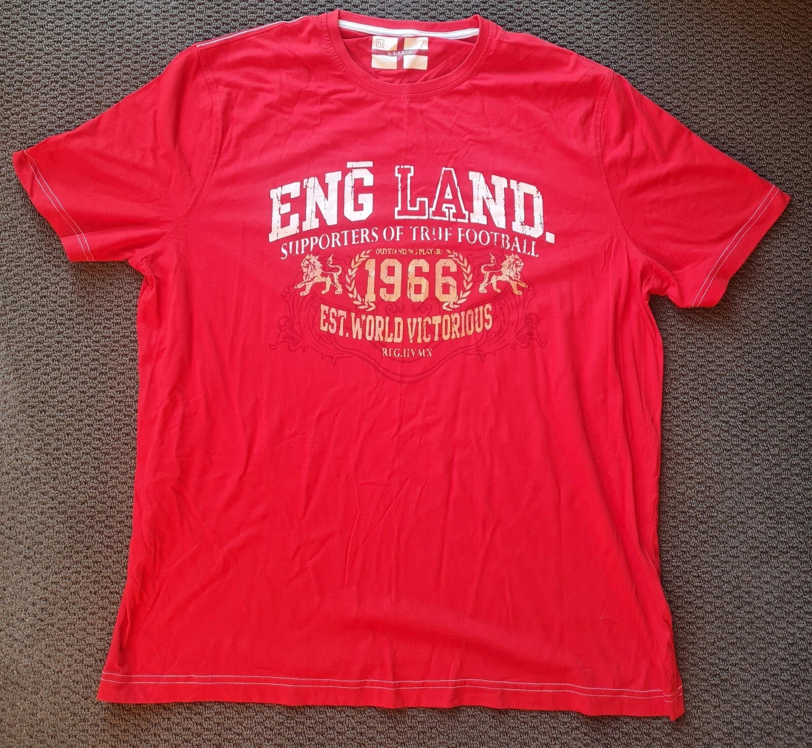 England Supporters Of True Football Red Print T-Shirt Size XL Used VGC