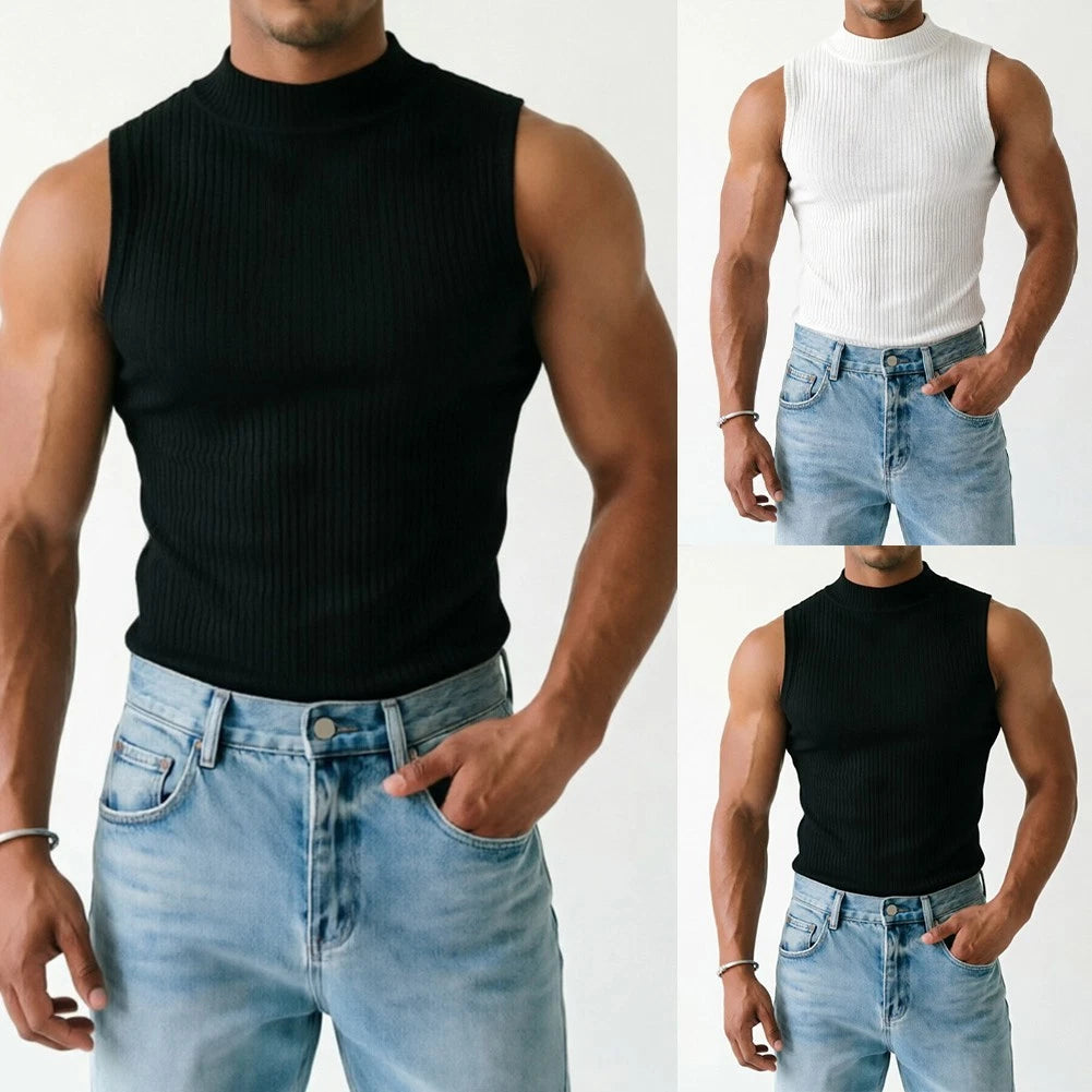 Men Ribbed Tank Top Casual Sleeveless Shirt Minimalist Look Ribbed Knit Fabric