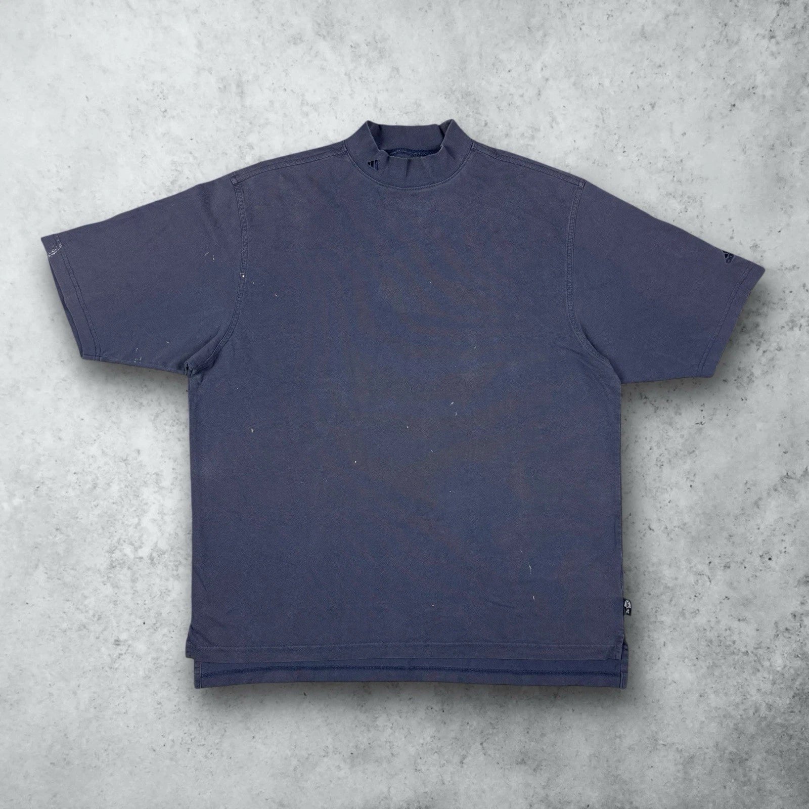 Vintage 90s Adidas Climalite Faded Distressed Mock Neck T-Shirt Blue Size Large