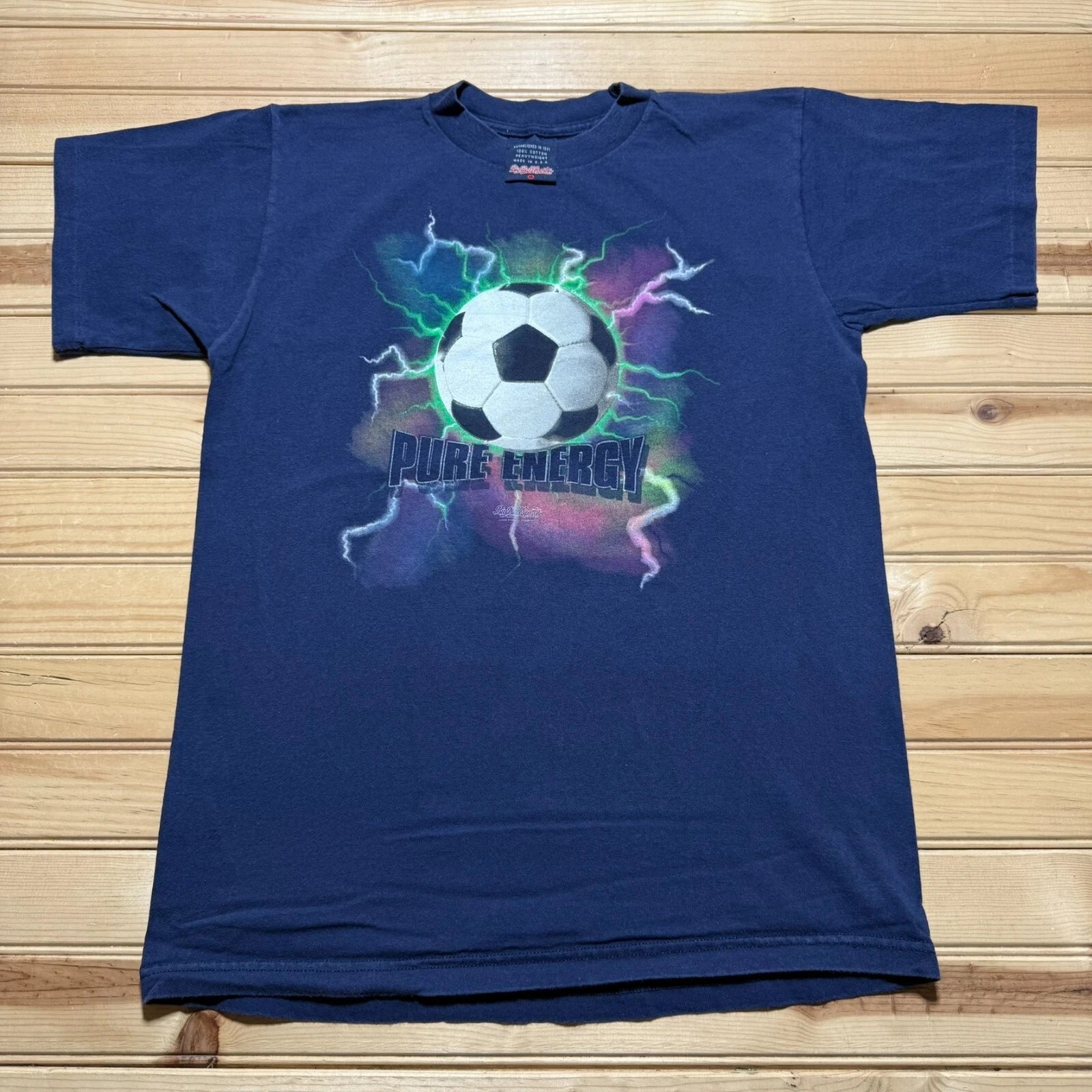 Vintage Big Ball Sports Soccer Feel Power Pure Energy Lightning Shirt XL Youth
