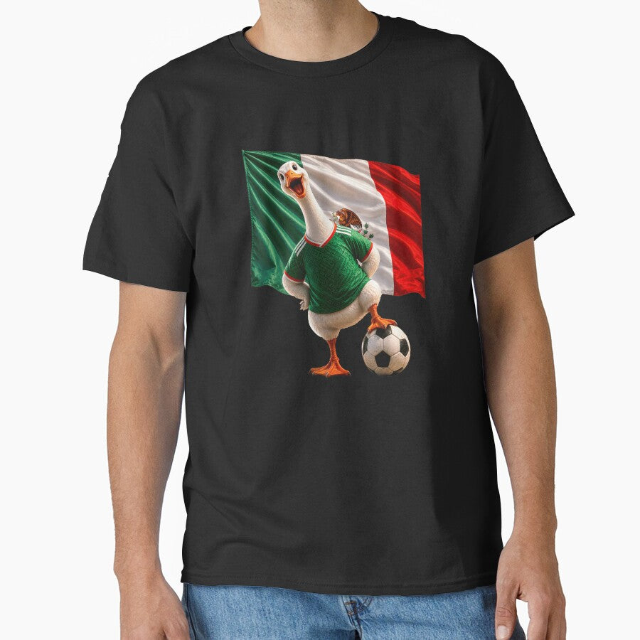 Funny Mexican Football Goose Wearing Green Jersey Scccer Ball Flag Art by LakenDraphil
