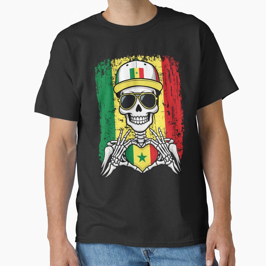 Senegalese Pride Skeleton Art - Senegal Football & Lions of Teranga Tee by Colorful Designs