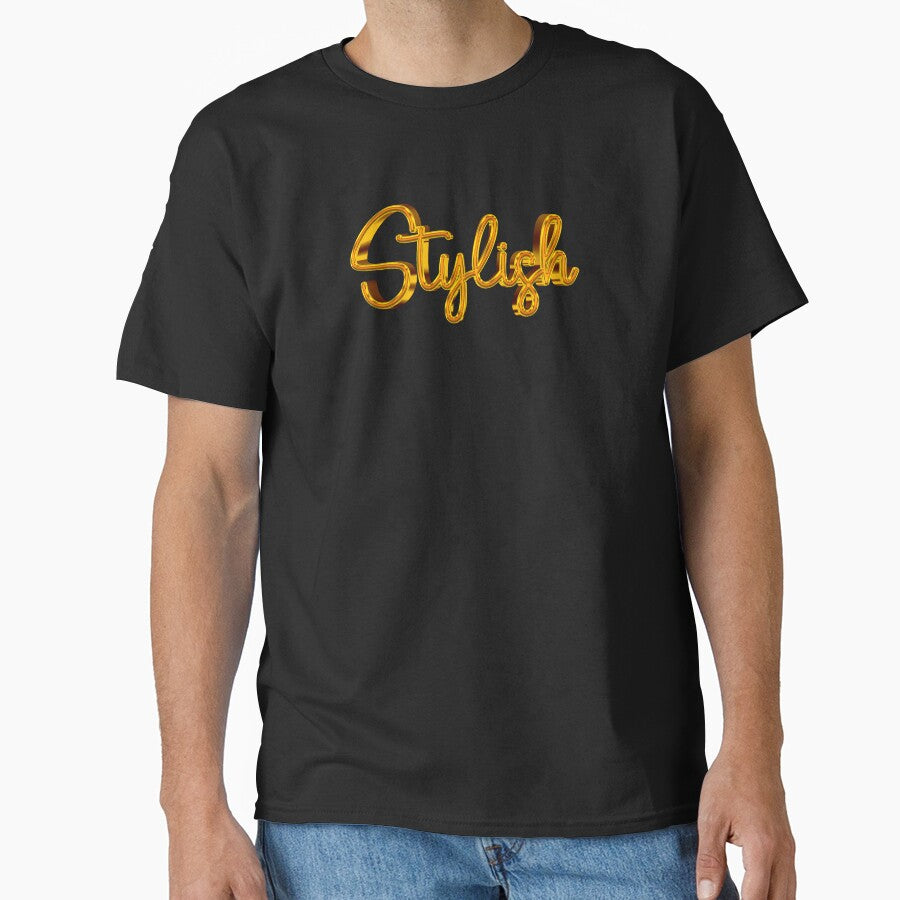 The Word Stylish in Shiny Gold Script Typography by Cawaiico