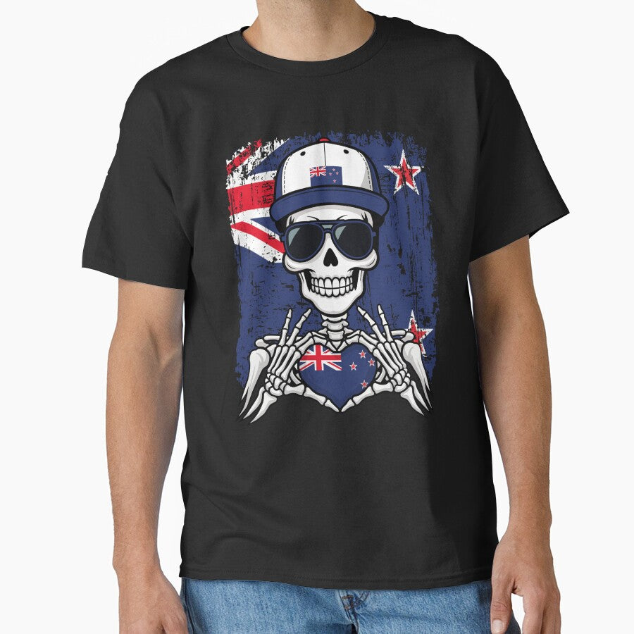 New Zealand Pride Skeleton Art - NZ Football & Silver Fern Spirit Tee by Colorful Designs