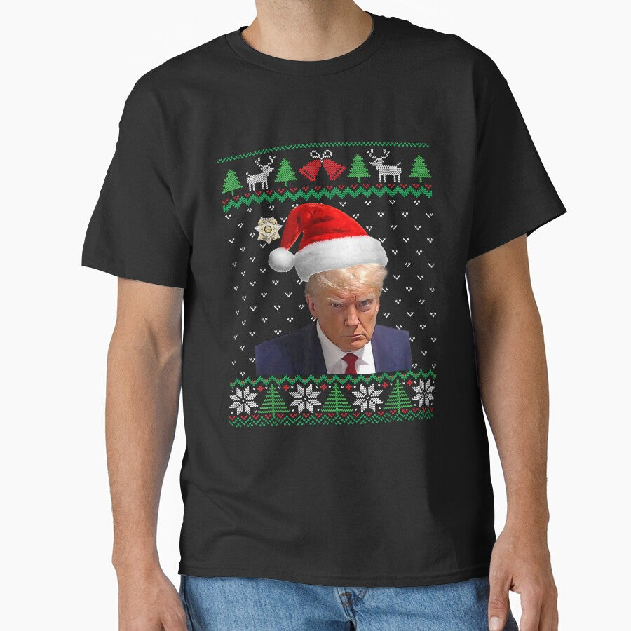 Official Donald Trump Mug Shot Ugly Christmas T-Shirt, Trump Mug Shot Crew Neck Christmas Sweatshirt, Instant Camera, Ugly Sweater, Holiday Party Shirt by conne89