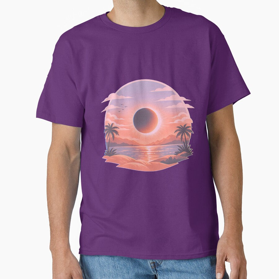 Sunset with eclipse, aesthetic design with soft colors by Moonshroomarts
