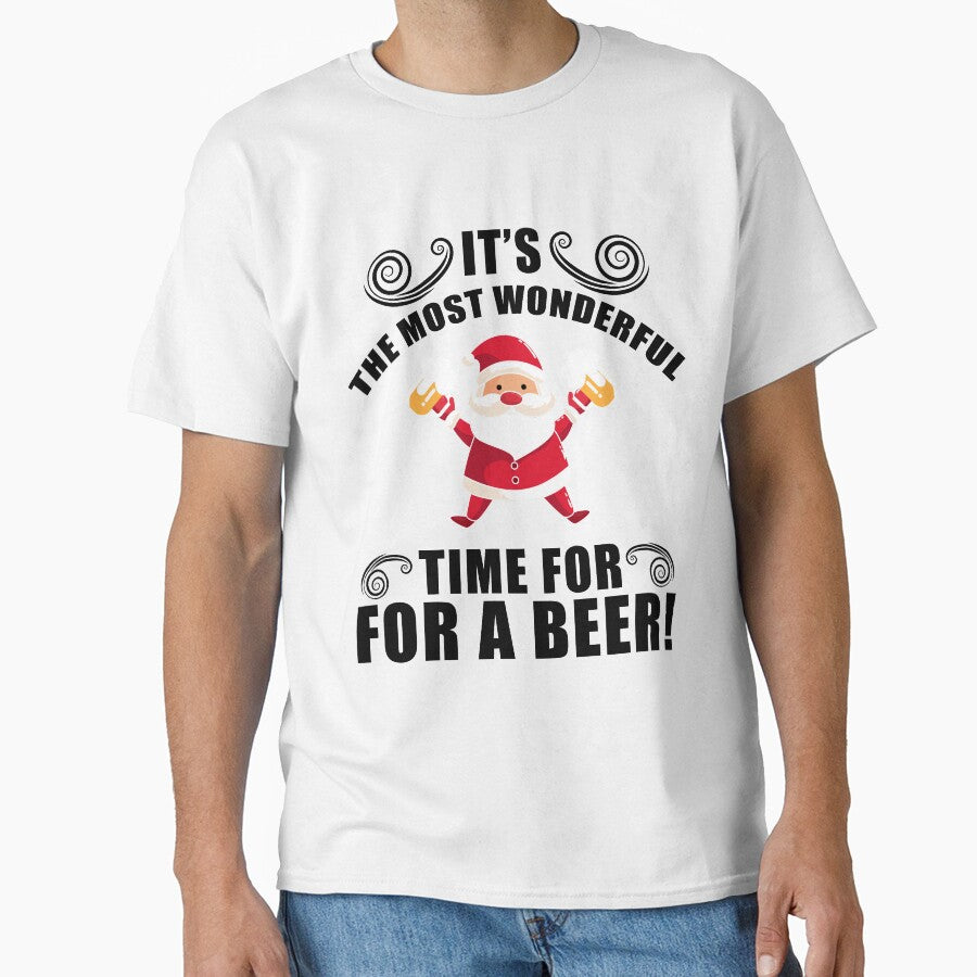 It’s the Most Wonderful Time for a Beer T-Shirt Funny Christmas Santa Tee by AllStarMerch