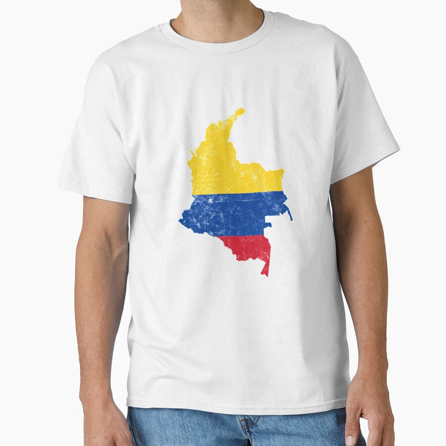 Colombia Flag map tshirt distressed vintage by farhanhafeez