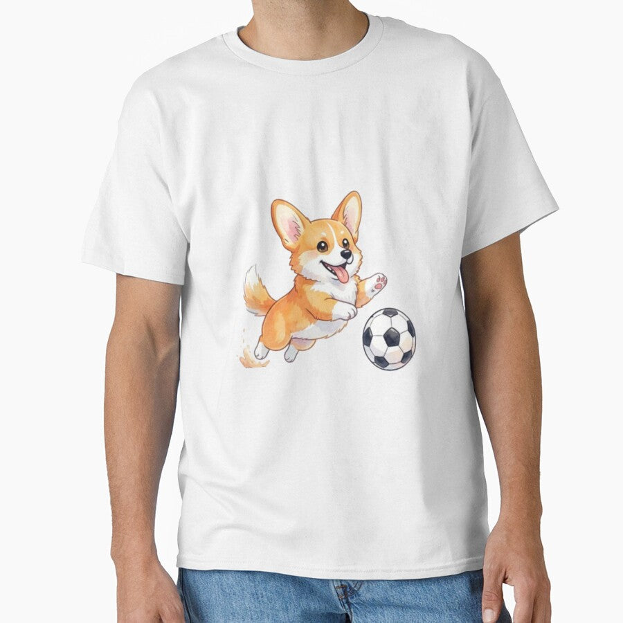 Cute Corgi Puppy Playing Soccer Watercolor Illustration by RonBear-Designs