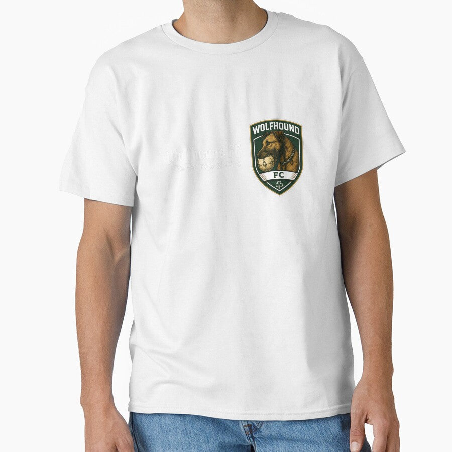 Wolfhound FC - Hounds of Eire - Irish Wolfhound with soccer ball in mouth - white font by Irish Wolfhound Central