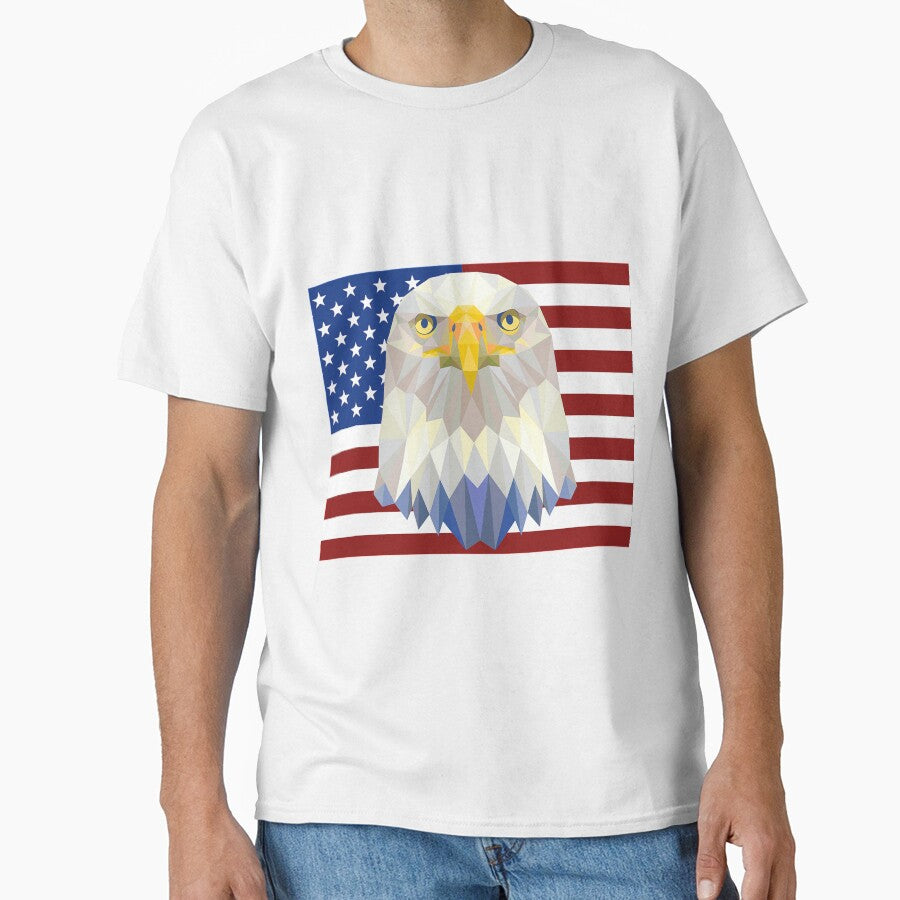 Bald Eagle USA American Flag T-Shirt Geometric Polygon Design Tee by AllStarMerch