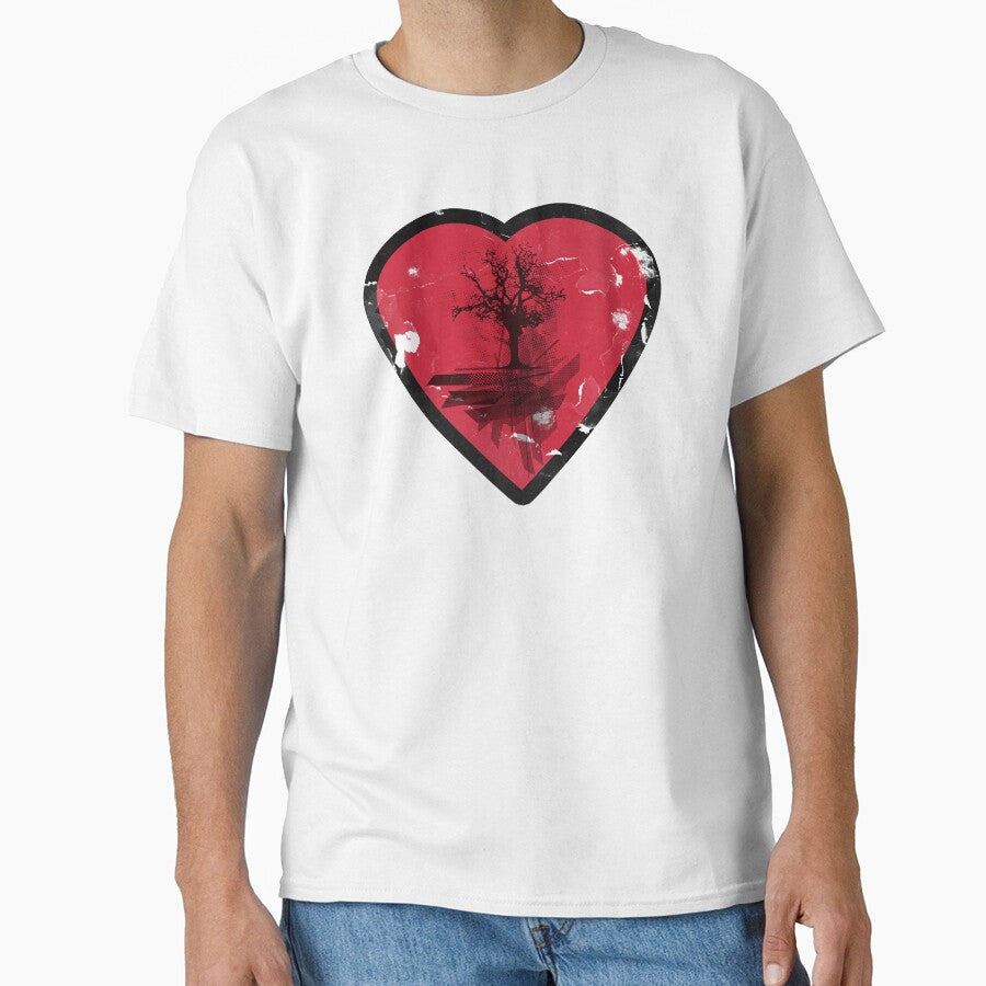 Love Nature - Grunge Tree and Heart - Earth Friendly T Shirt by Denis Marsili