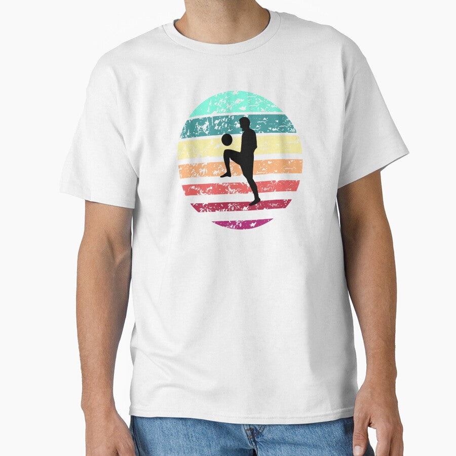 soccer ball juggling,bouncing on knee boy vintage summer retro football by Panda  Art