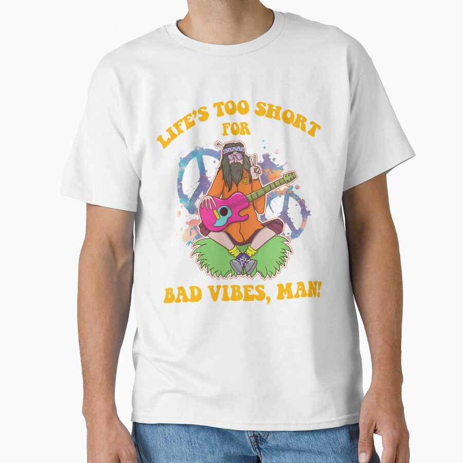 Hippie World Peace Good Vibes Playing With Guitar In The Grass by UniQueensShop