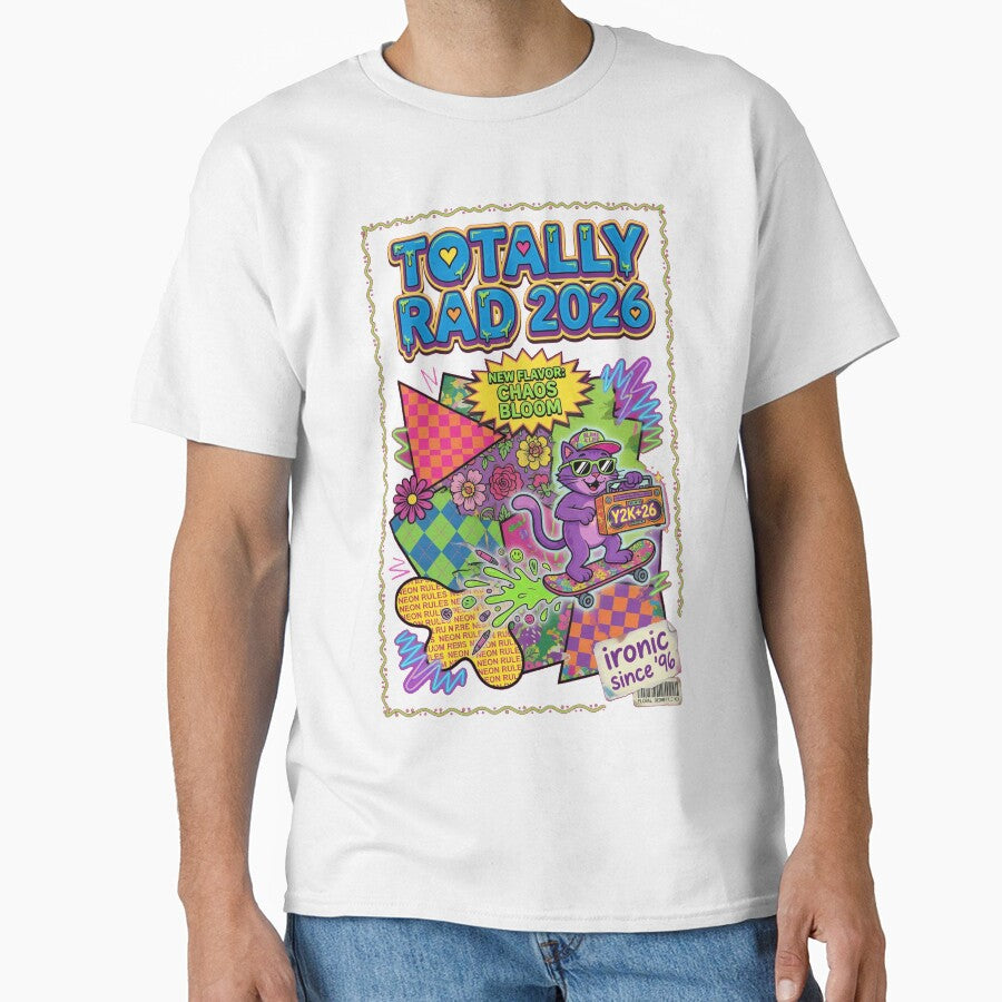 Totally Rad 2026 Y2K Chaos Bloom Neon Cat Skateboard by REAL IRISH GIFTS