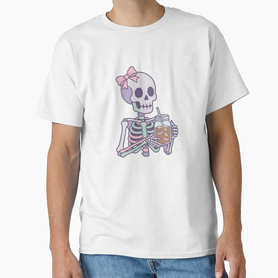 Cute Skeleton Drinking Iced Coffee Pastel Goth Aesthetic by CozyDesignsCo