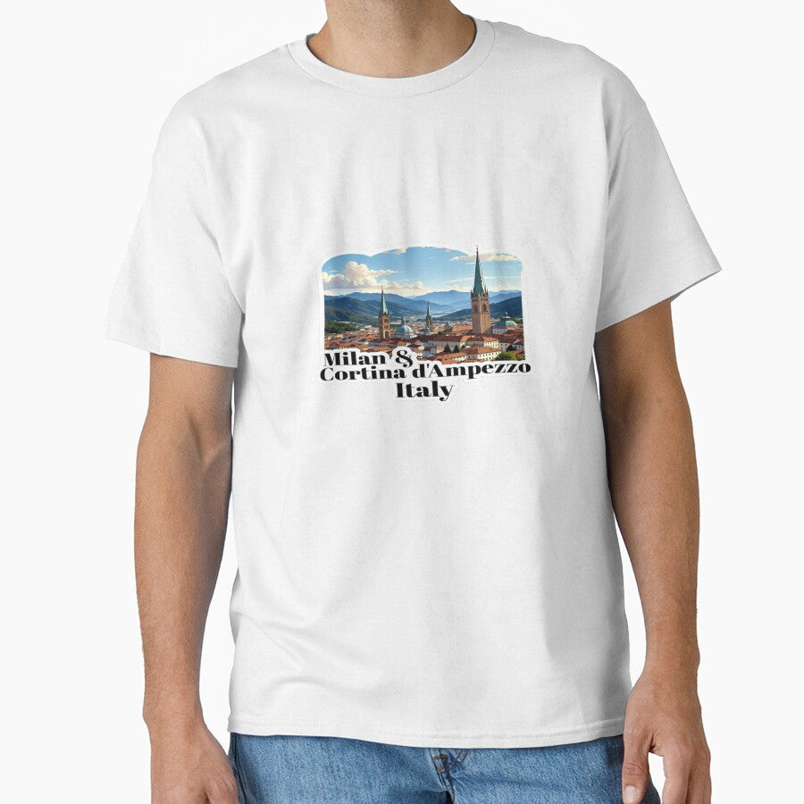 Milan & Cortina d’Ampezzo Italy Skyline – Scenic Travel T-Shirt & Sticker Design by Sushikidsntod