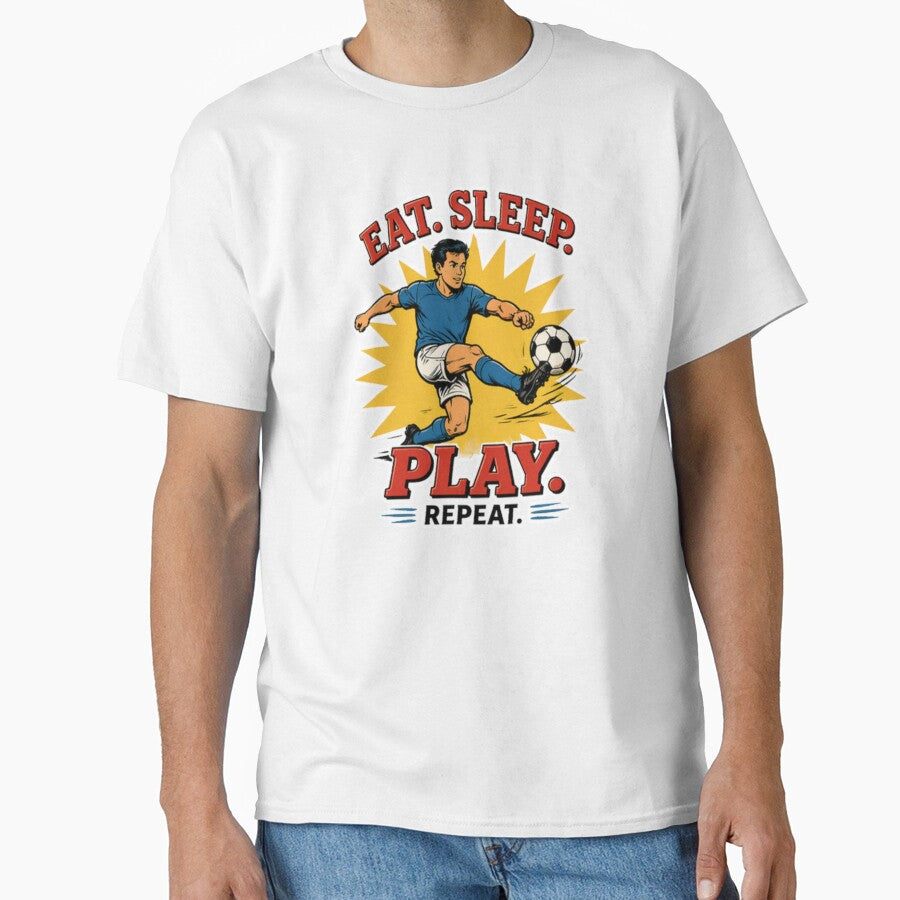 Vintage Soccer Player T-Shirt - Eat Sleep Play Repeat Football Tee by anandariki