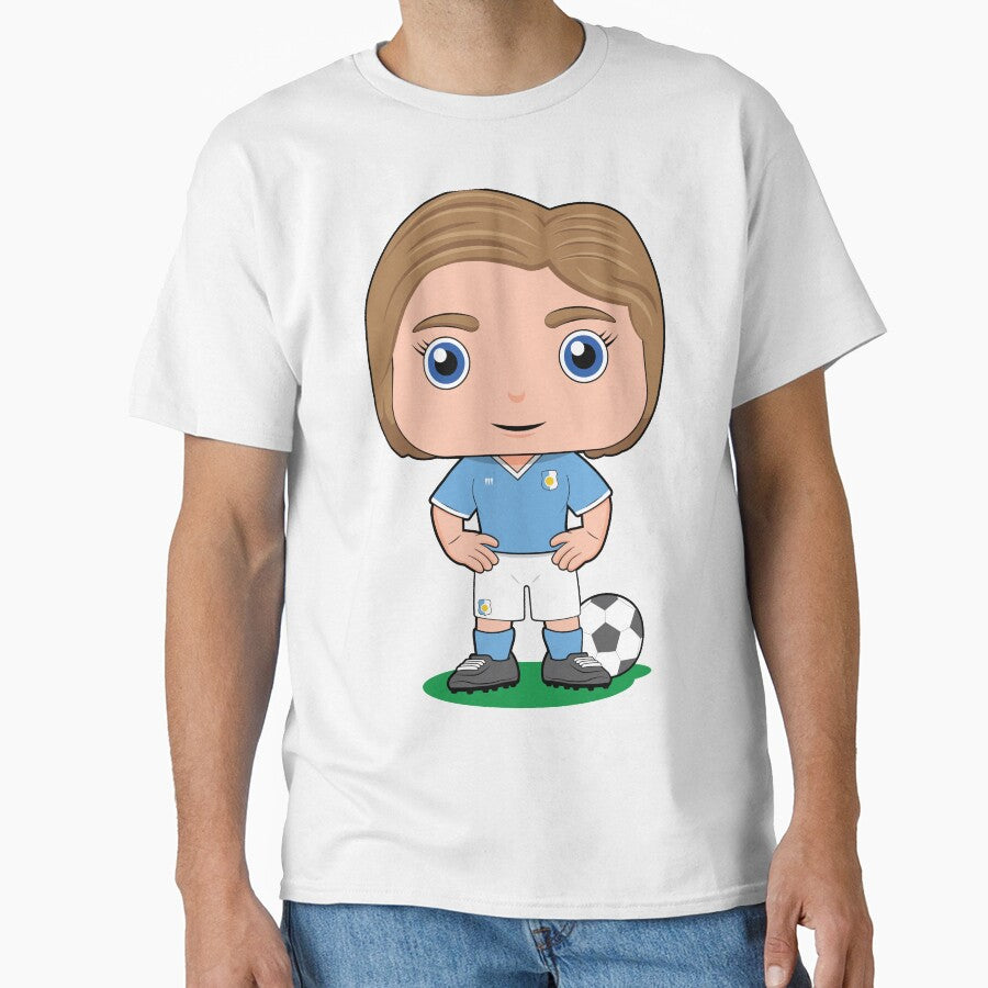 Cute girl soccer player illustration in sky blue kit by essjaydesigns