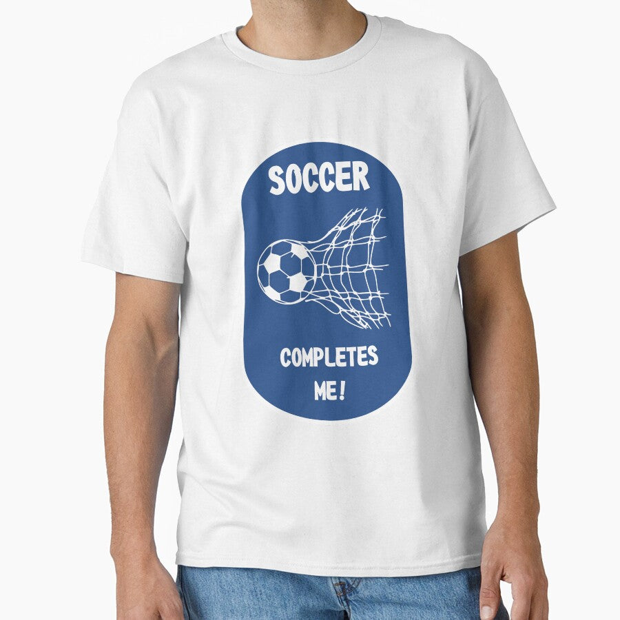 Soccer Completes Me / Football Design on a Blue Background by ThisNThatImages