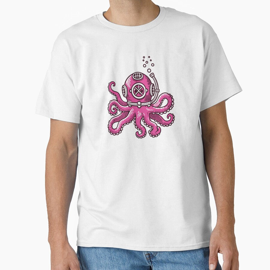 Pink octopus with diving helmet by Ingo Menhard