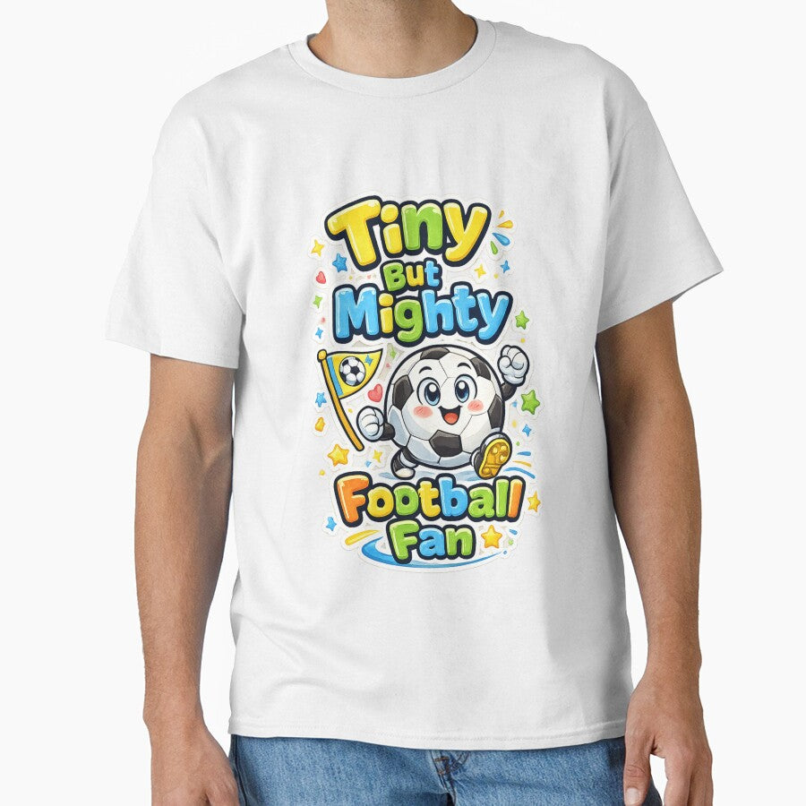 Tiny But Mighty Football Fan Cute Kids Soccer T-Shirt by ArthUpscale