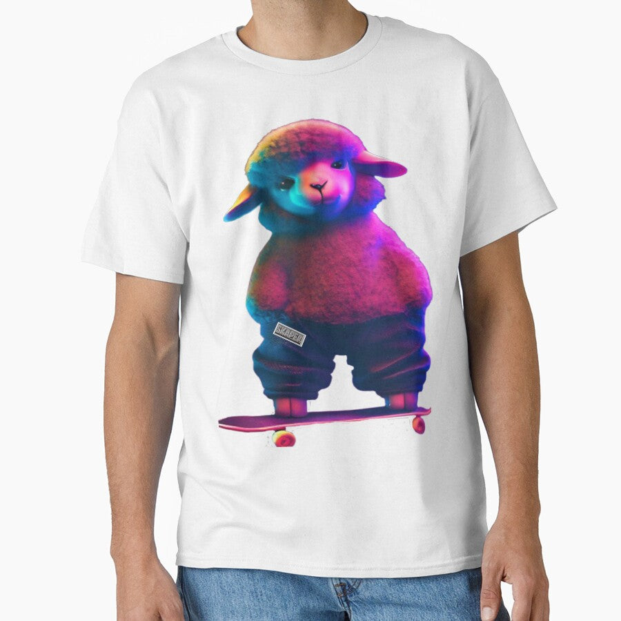 sheep on a skateboard with neon colors by SKAPER