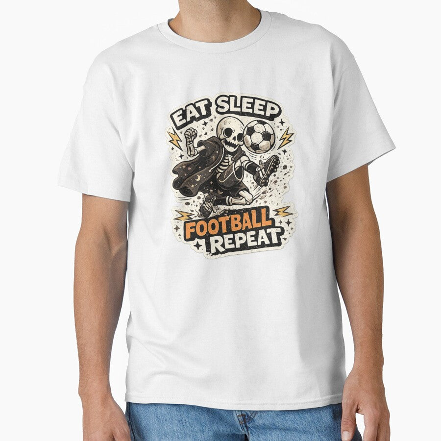 Eat Sleep Football Repeat Skeleton | Funny Soccer Lover Gothic Design by SkeletonMood