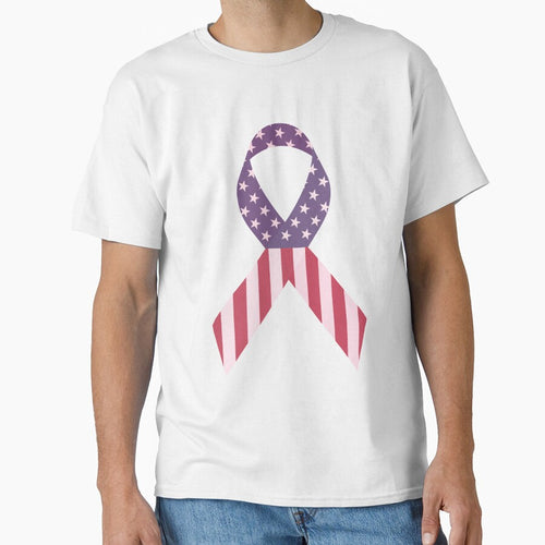 American Flag USA Ribbon T-Shirt | Breast Cancer Awareness by AllStarMerch